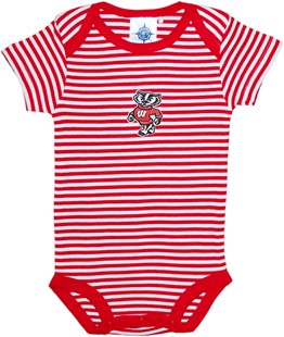 Wisconsin Bucky Badger Standing Newborn Infant Striped Bodysuit